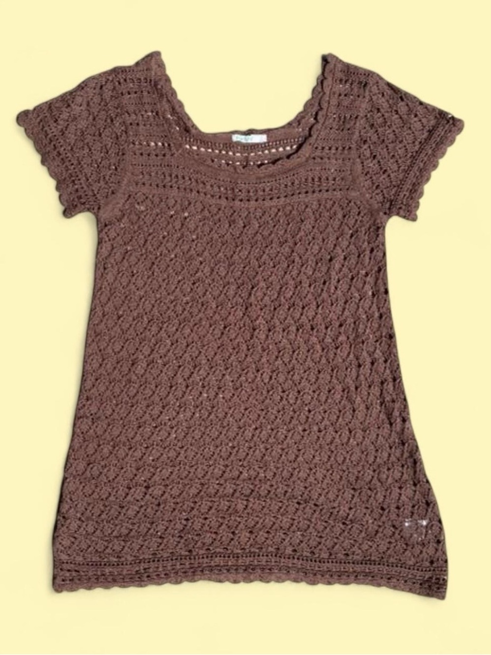 Old Navy Brown Crocheted Scoop Neck Short Sleeve Top